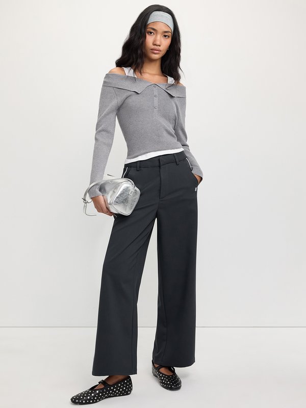 Pomelo Pomelo Layered Elastic-Waist Pants - Dark Grey
