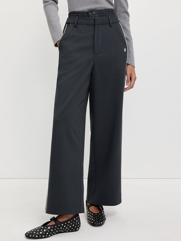 Pomelo Pomelo Layered Elastic-Waist Pants - Dark Grey