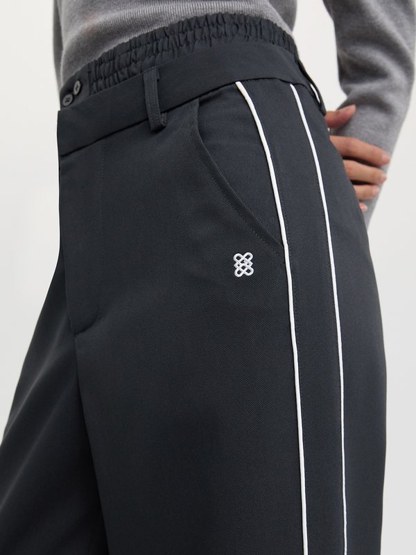 Pomelo Pomelo Layered Elastic-Waist Pants - Dark Grey