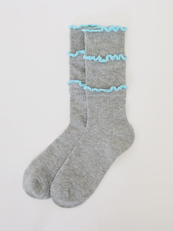 pomelo Pomelo Layered Lettuce-Edge Contrast-Trim Socks - Mid Grey
