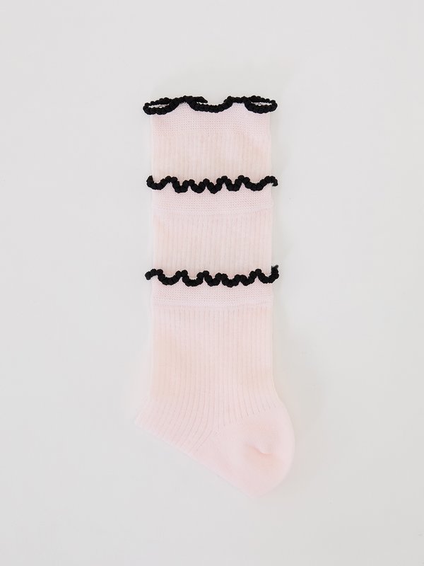 Pomelo Pomelo Layered Lettuce-Edge Contrast-Trim Socks - Pink