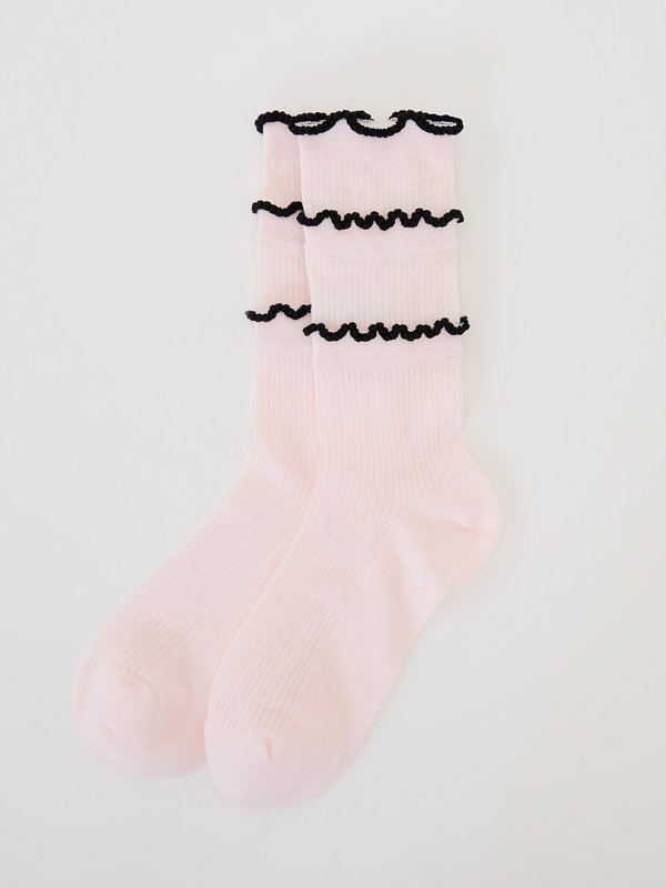 pomelo Pomelo Layered Lettuce-Edge Contrast-Trim Socks - Pink