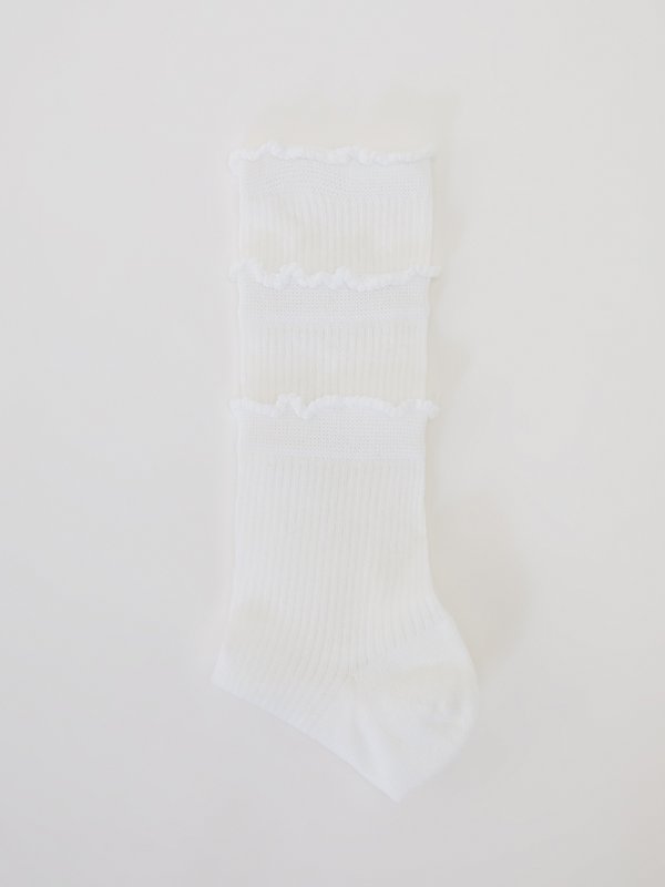 Pomelo Pomelo Layered Lettuce-Edge Contrast-Trim Socks - White
