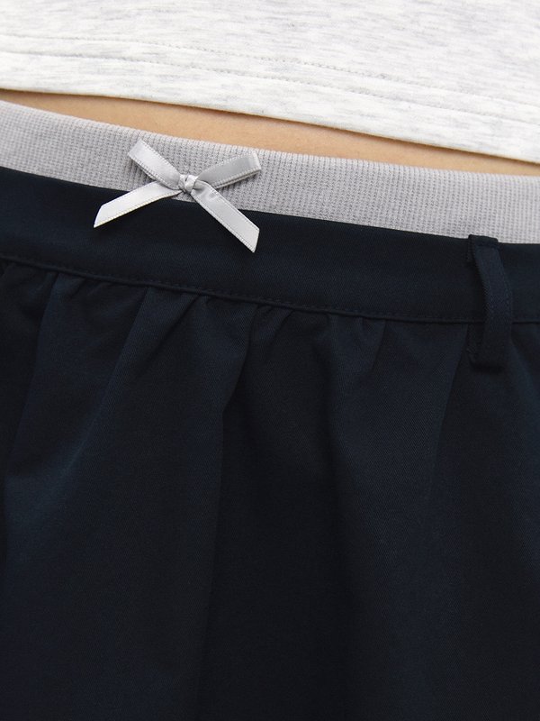 Pomelo Pomelo Layered Waistband Detail Flounce Short Skirt - Navy