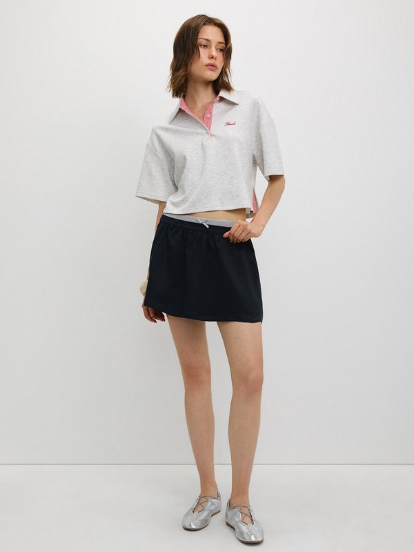 Pomelo Pomelo Layered Waistband Detail Flounce Short Skirt - Navy