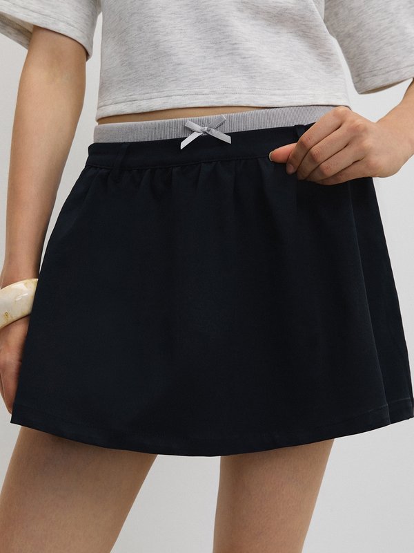 pomelo Pomelo Layered Waistband Detail Flounce Short Skirt - Navy
