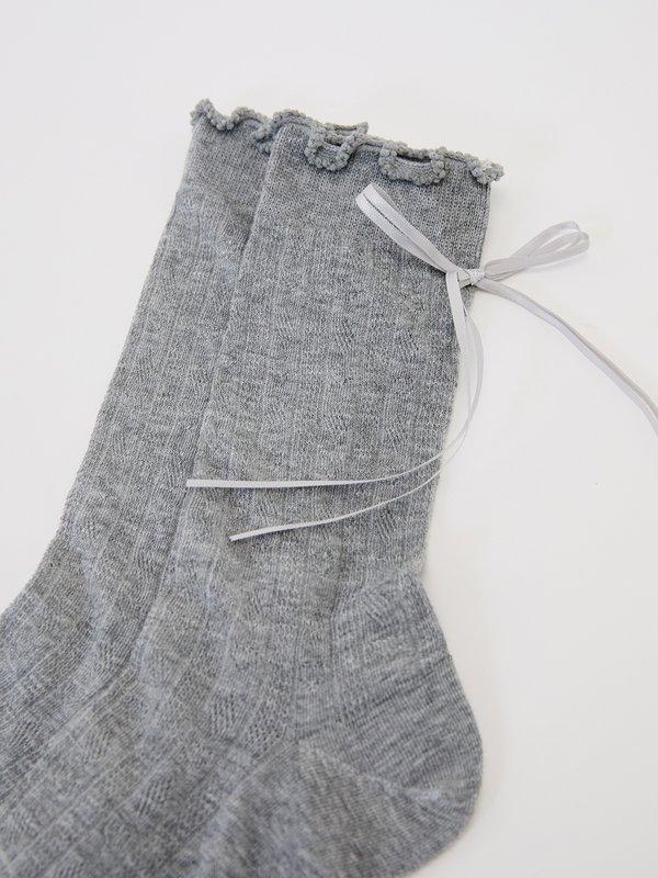 Pomelo Pomelo Lettuce-Edge With Ribbon Socks - Mid Grey