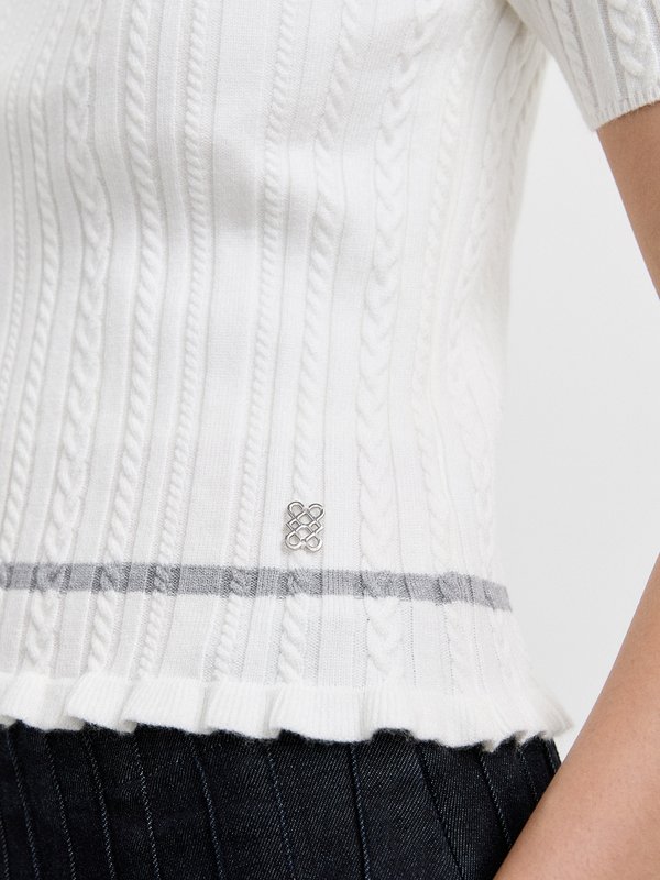 Pomelo Pomelo Lettuce Hem Ribbed Knit Top - Grey/White