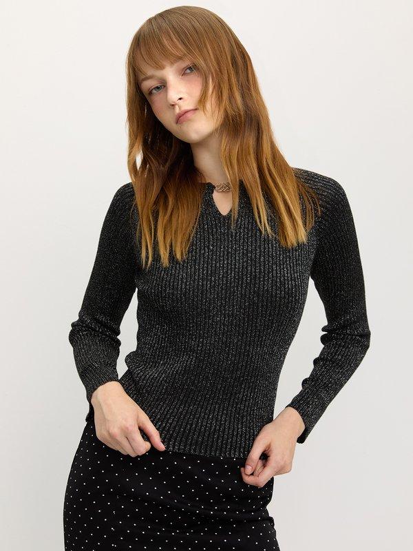 Pomelo Pomelo Long Sleeve Knitted Top - Glitter Black