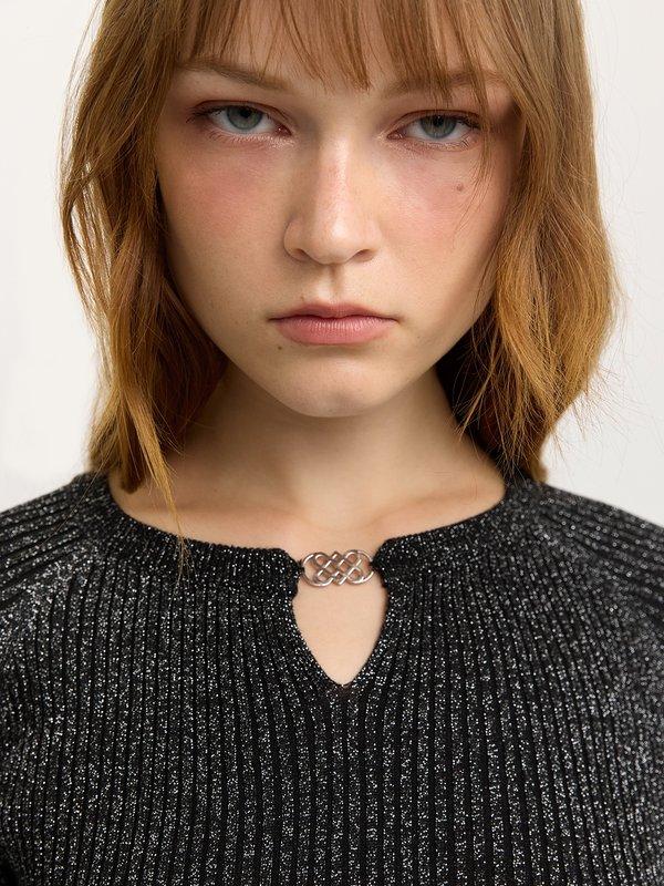 Pomelo Pomelo Long Sleeve Knitted Top - Glitter Black