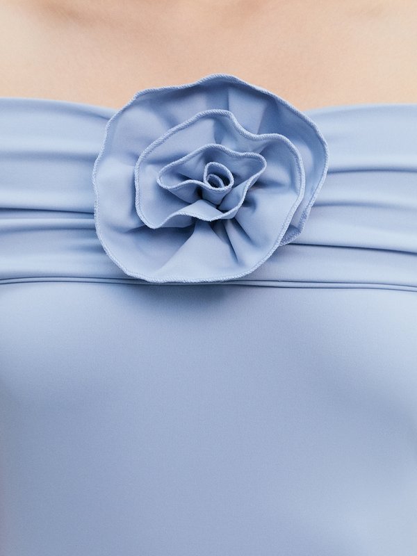 Pomelo Pomelo Off-Shoulder Ruched Flower Top - Baby Blue