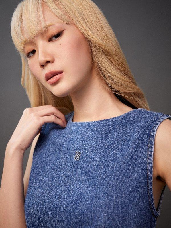 Pomelo Pomelo Ombre Halter Sleeveless Denim Mini Dress - Blue