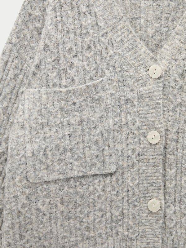 Pomelo Pomelo Oversized Cable Knit Cardigan - Light Grey