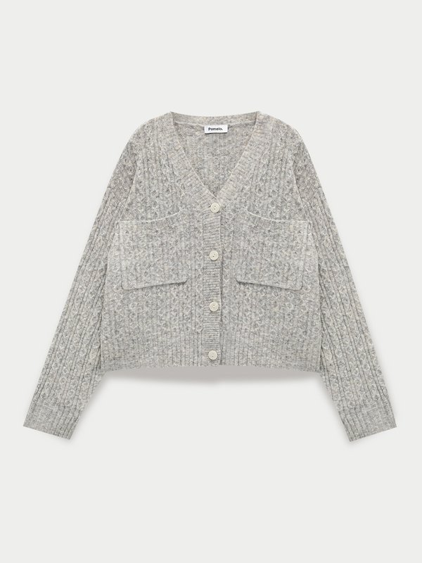 pomelo Pomelo Oversized Cable Knit Cardigan - Light Grey
