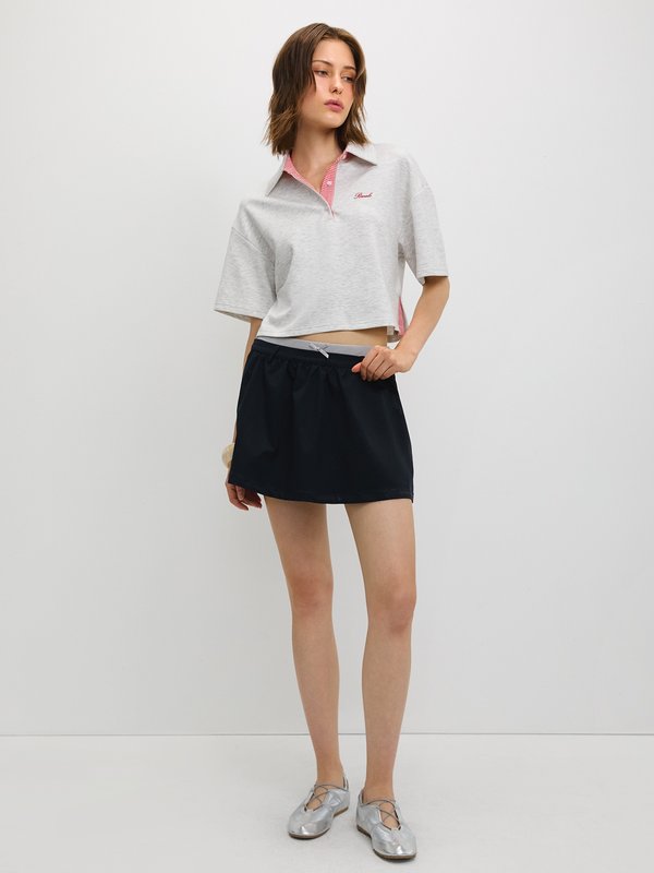 Pomelo Pomelo Oversized Cropped Polo Top - Light Grey