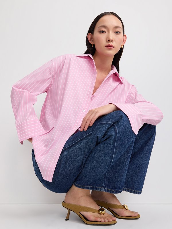 Pomelo Pomelo Oversized Striped Button-Up Shirt - Pink