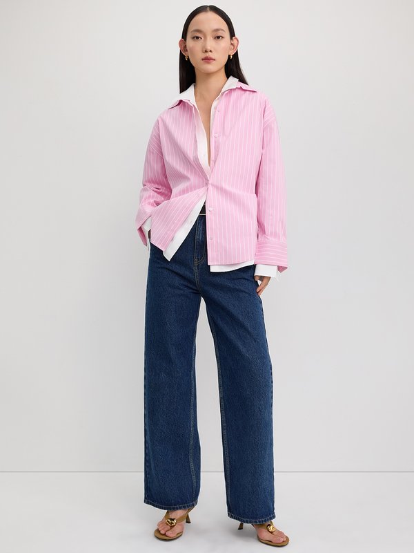 Pomelo Pomelo Oversized Striped Button-Up Shirt - Pink