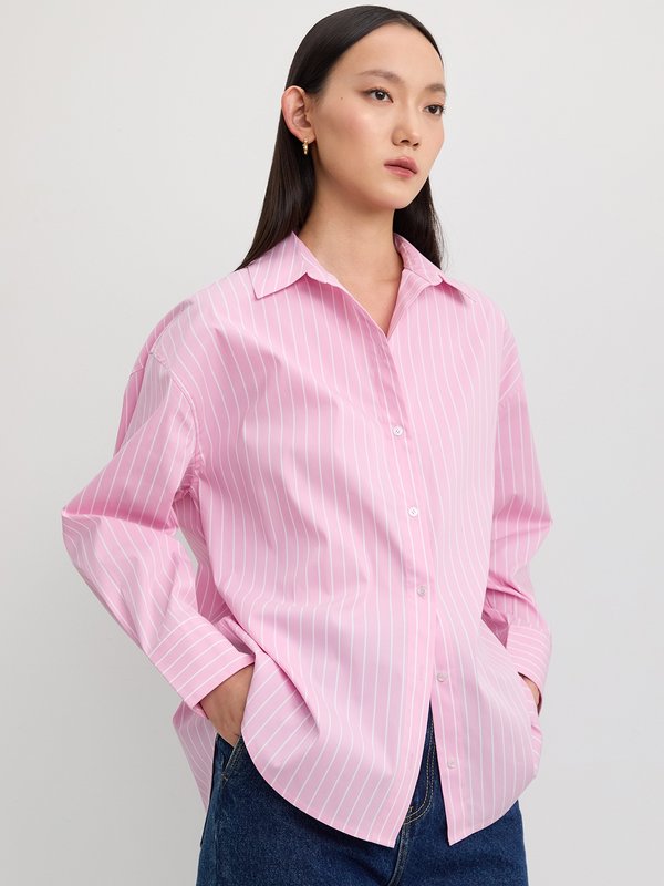 pomelo Pomelo Oversized Striped Button-Up Shirt - Pink