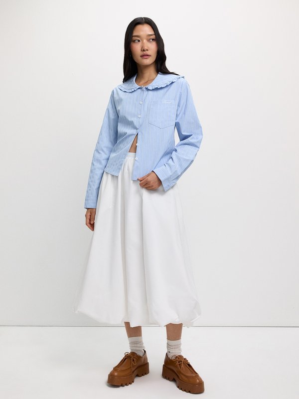 Pomelo Pomelo Peter Pan Collar Striped Shirt - Baby Blue