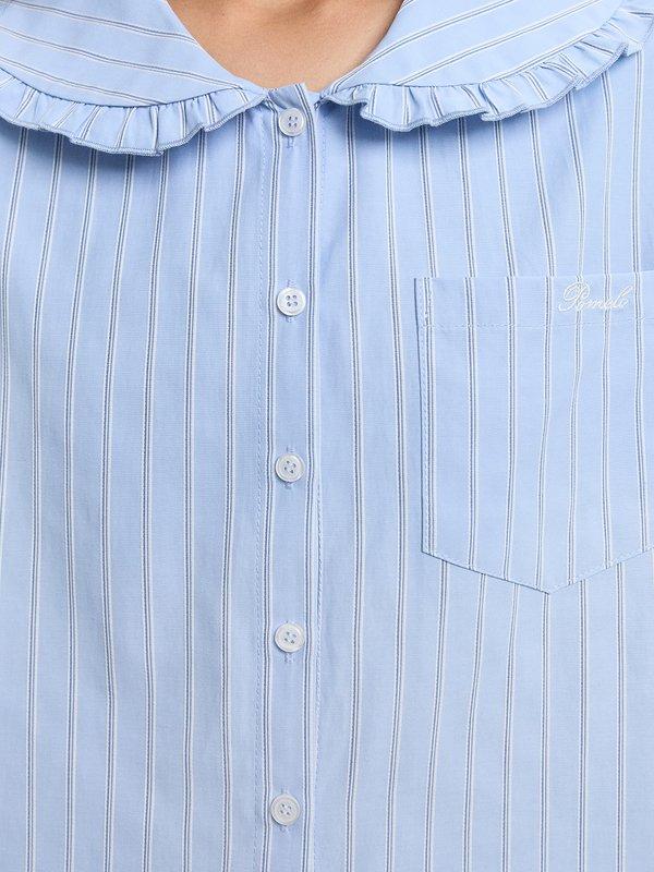 Pomelo Pomelo Peter Pan Collar Striped Shirt - Baby Blue