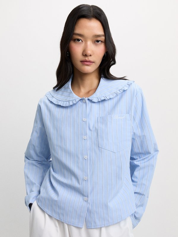 pomelo Pomelo Peter Pan Collar Striped Shirt - Baby Blue
