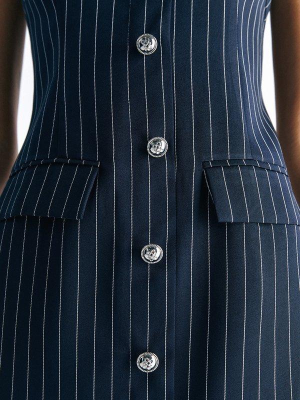 Pomelo Pomelo Pin Stripe A Line Mini Dress - Navy/White