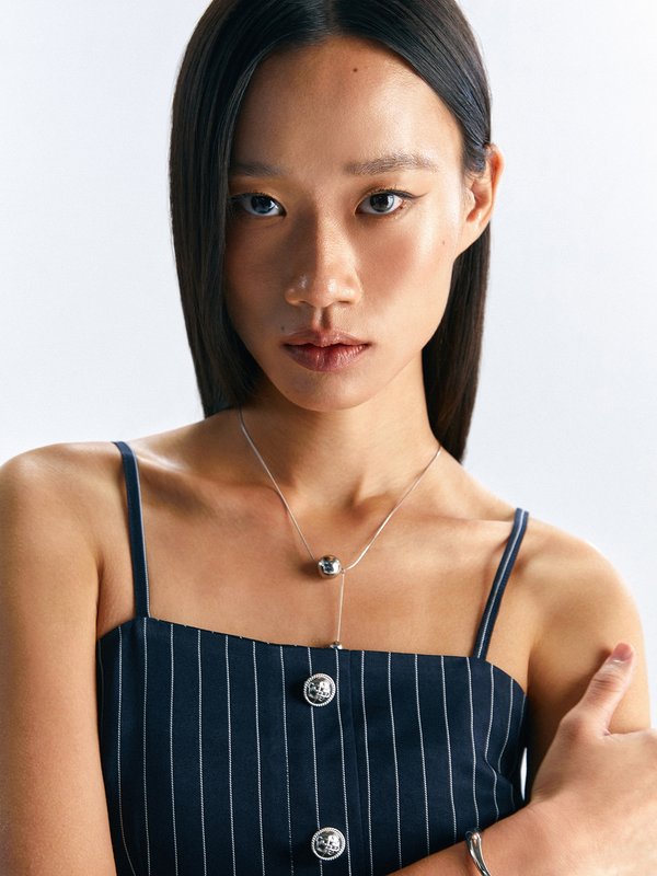 Pomelo Pomelo Pin Stripe A Line Mini Dress - Navy/White