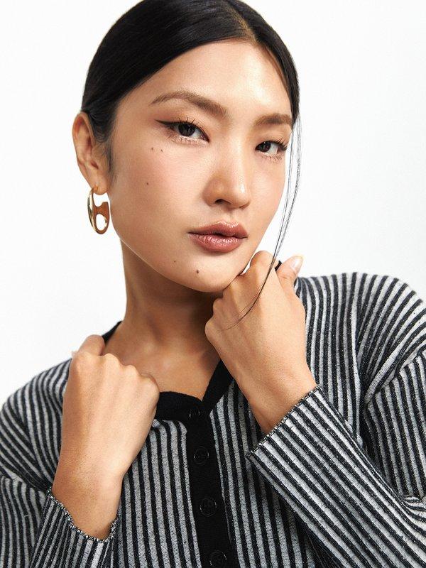 Pomelo Pomelo Pin Stripe Woven Knitted Cardigan - Black/White