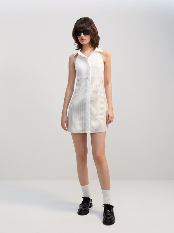 Pomelo Pomelo Pinstripe Sleeveless Button Mini Dress - White