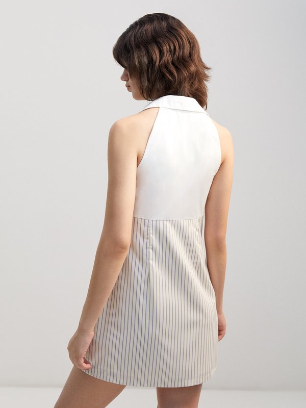 Pomelo Pomelo Pinstripe Sleeveless Button Mini Dress - White