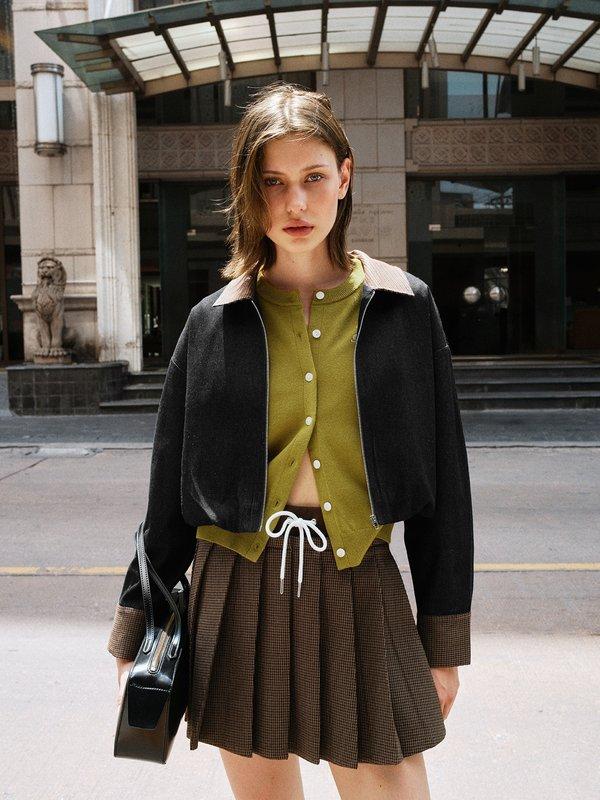 Pomelo Pomelo Pleated Drawstring Layered Skirt - Brown