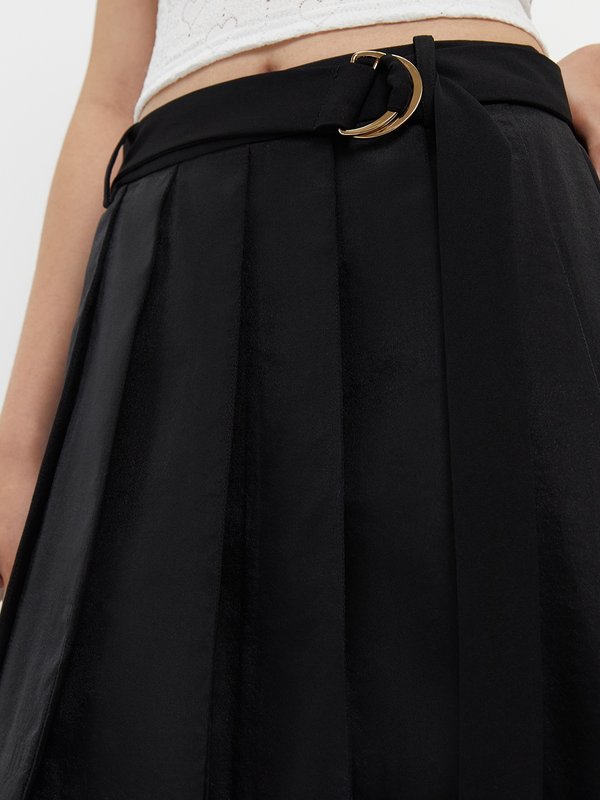 Pomelo Pomelo Pleated Layered Skirt With Belt - Black