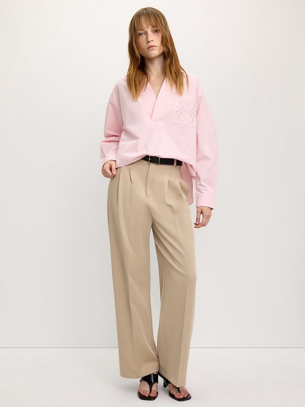 Pomelo Pomelo Pocketed Oversized Roll Sleeve Shirt - Light Pink