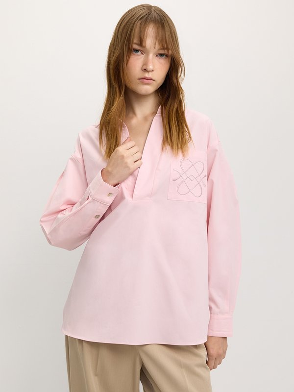 pomelo Pomelo Pocketed Oversized Roll Sleeve Shirt - Light Pink