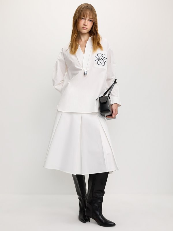 Pomelo Pomelo Pocketed Oversized Roll Sleeve Shirt - White