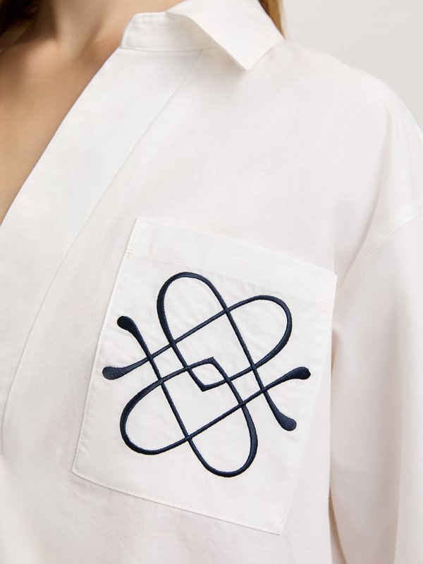 Pomelo Pomelo Pocketed Oversized Roll Sleeve Shirt - White