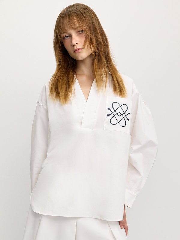 pomelo Pomelo Pocketed Oversized Roll Sleeve Shirt - White