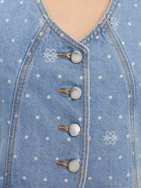 Pomelo Pomelo Polka Dot Denim Halter Top - Light Blue