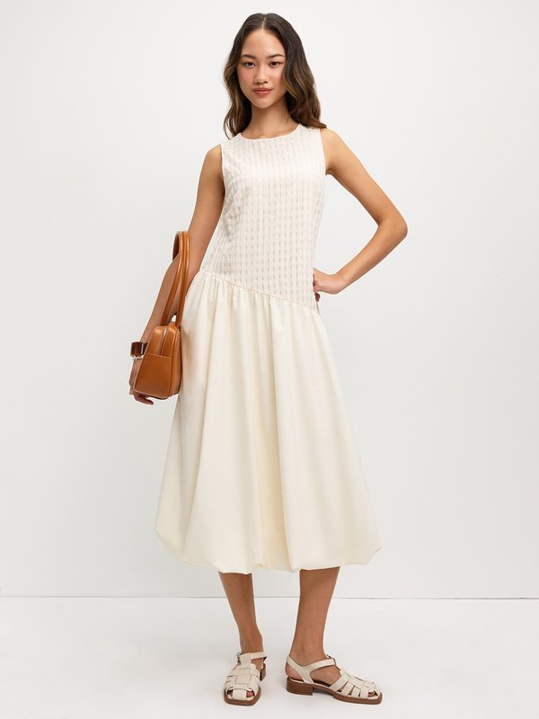 Pomelo Pomelo Asymmetric Bubble Skirt Dress - Nude