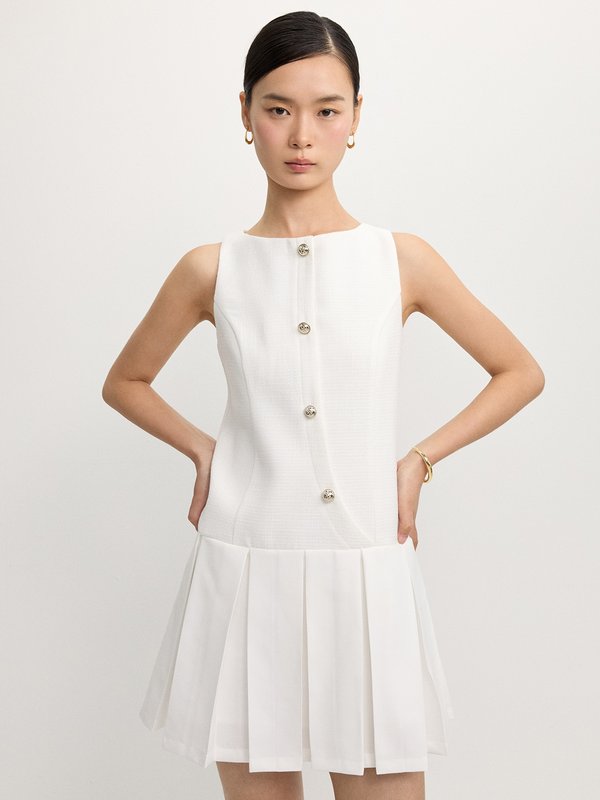 pomelo Pomelo Asymmetric Button Dress - White