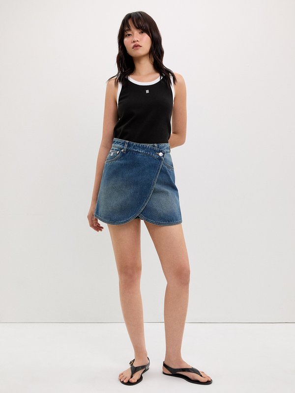 Pomelo Pomelo Asymmetric Denim Skort - Blue