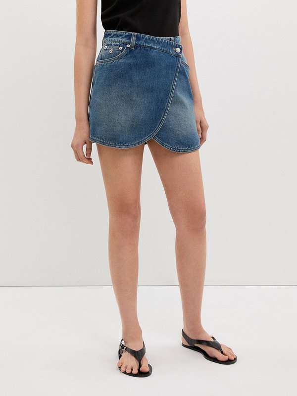 Pomelo Pomelo Asymmetric Denim Skort - Blue