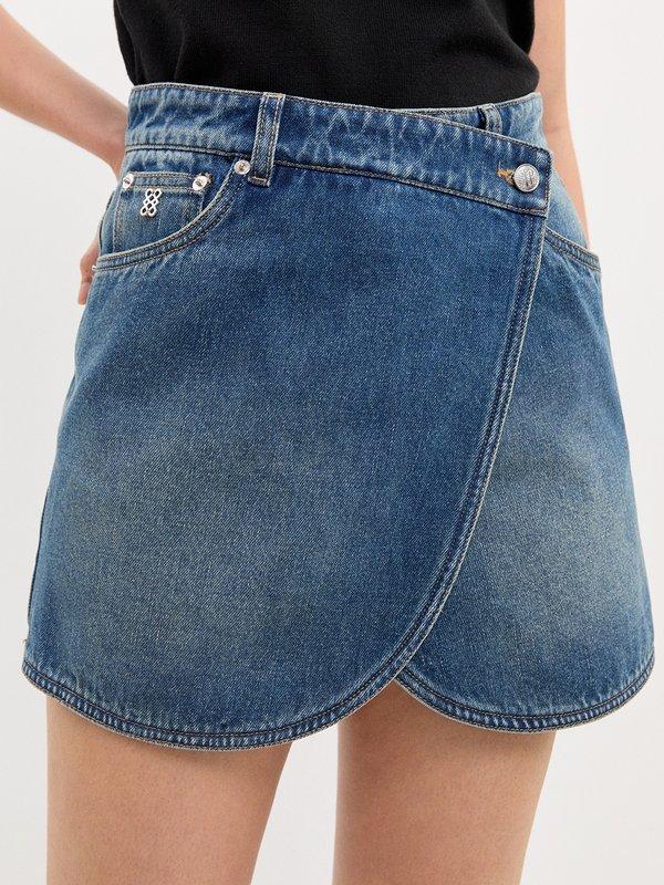 pomelo Pomelo Asymmetric Denim Skort - Blue