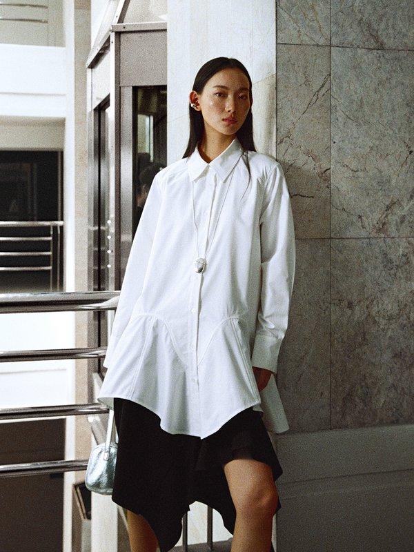 Pomelo Pomelo Asymmetric-Hem Button-Up Dress- White