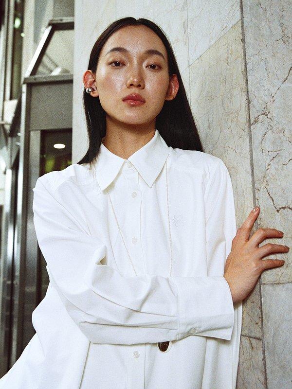 Pomelo Pomelo Asymmetric-Hem Button-Up Dress- White
