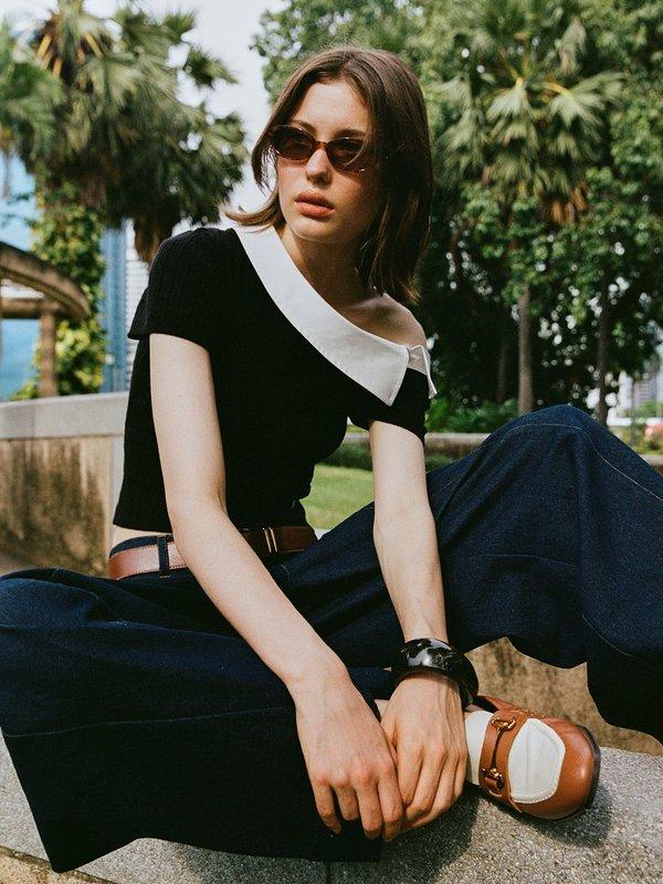 Pomelo Pomelo Asymmetric Knit Top - Black