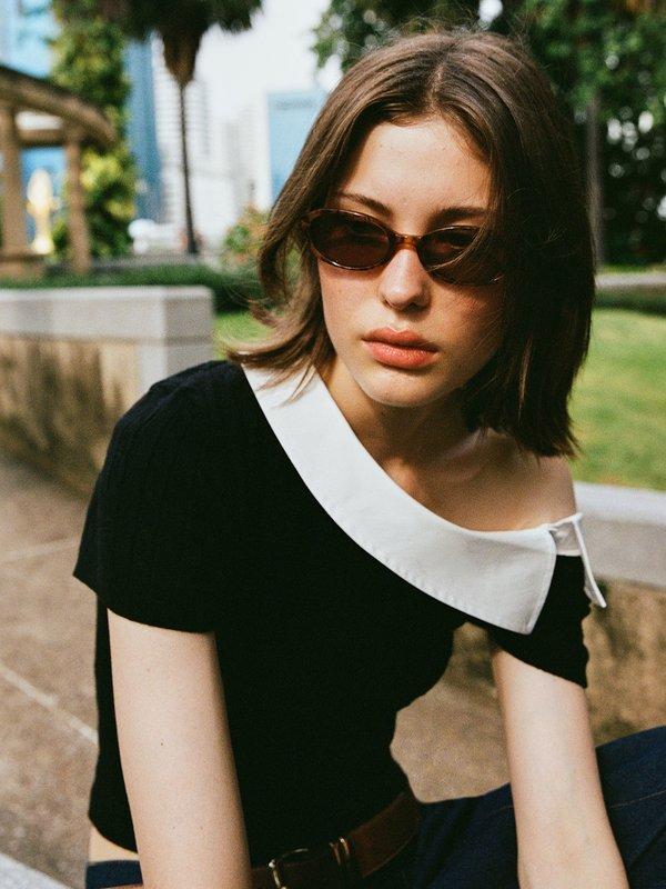 Pomelo Pomelo Asymmetric Knit Top - Black