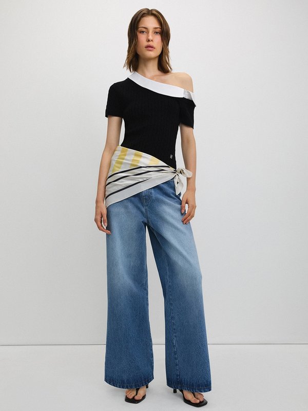 Pomelo Pomelo Asymmetric Knit Top - Black