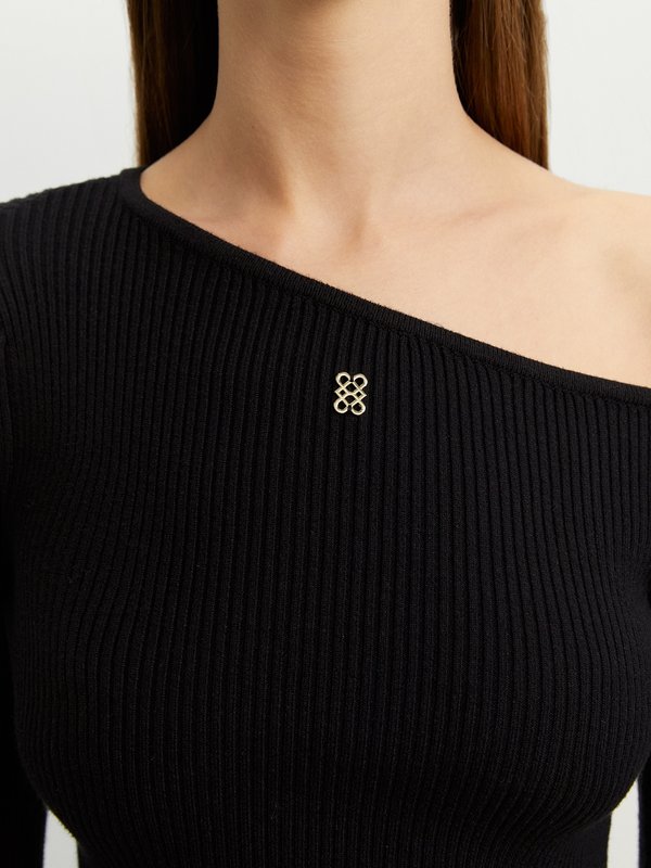 Pomelo Pomelo Asymmetric Knit Top - Black