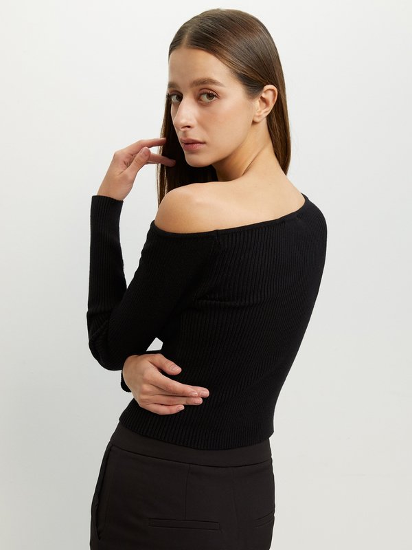 Pomelo Pomelo Asymmetric Knit Top - Black